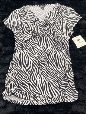 Jessica Black & White Zebra-Print Wrap Short Sleeve Top